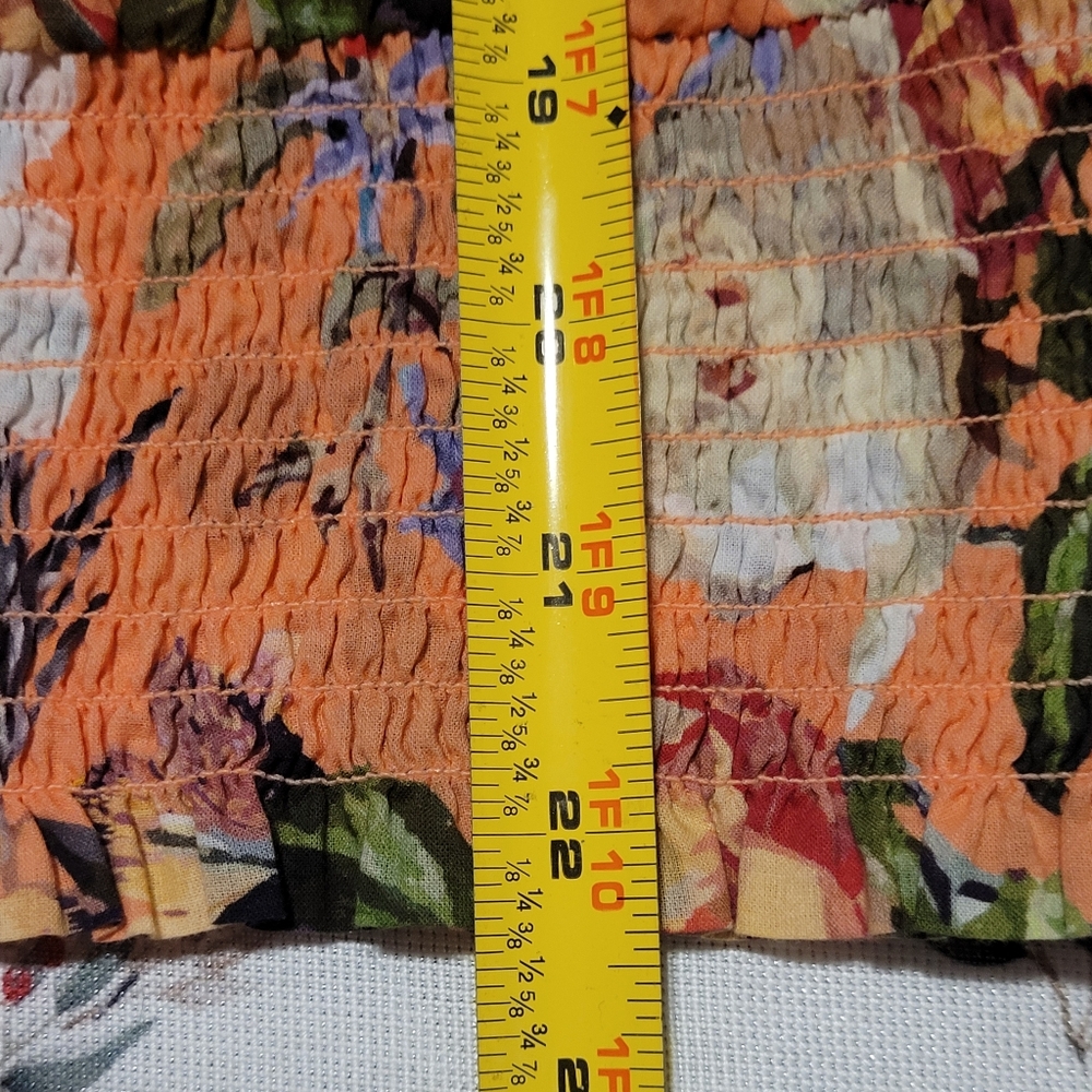 New I.N.C Peach White Hibiscus Floral Ruffle Sleeve Blouse & Tassles Size Large - Picture 11 of 15